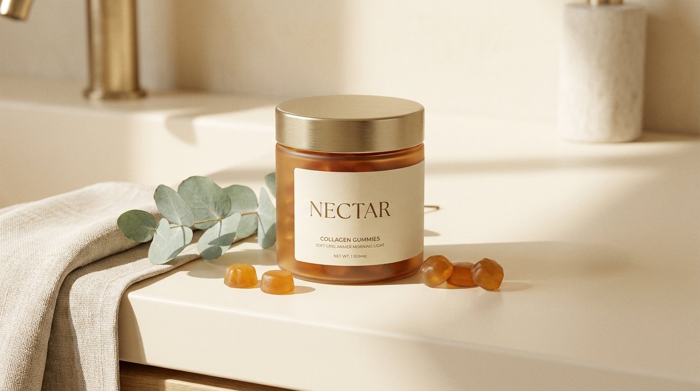 Nectar jar styled on a vanity